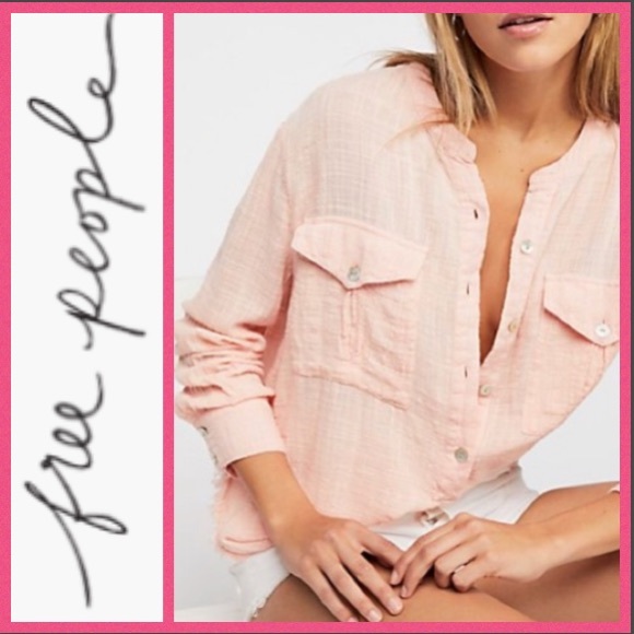 Free People Talk To Me Crinkled Frayed-Hem Shirt - Picture 2 of 8